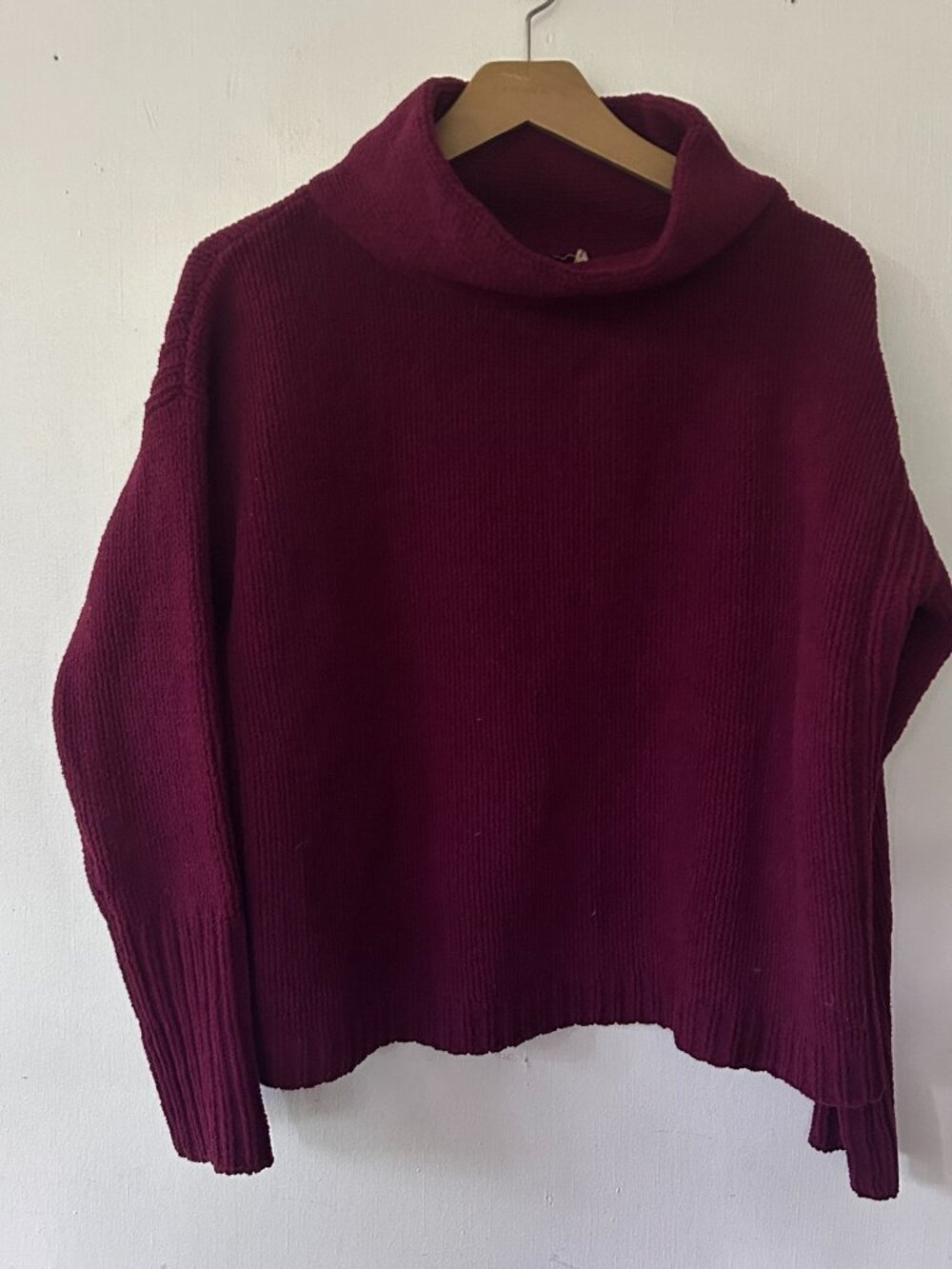 Field Flower Burgundy Cowl Neck Sweater Womens XS Boxy Oversized Boho Cozy